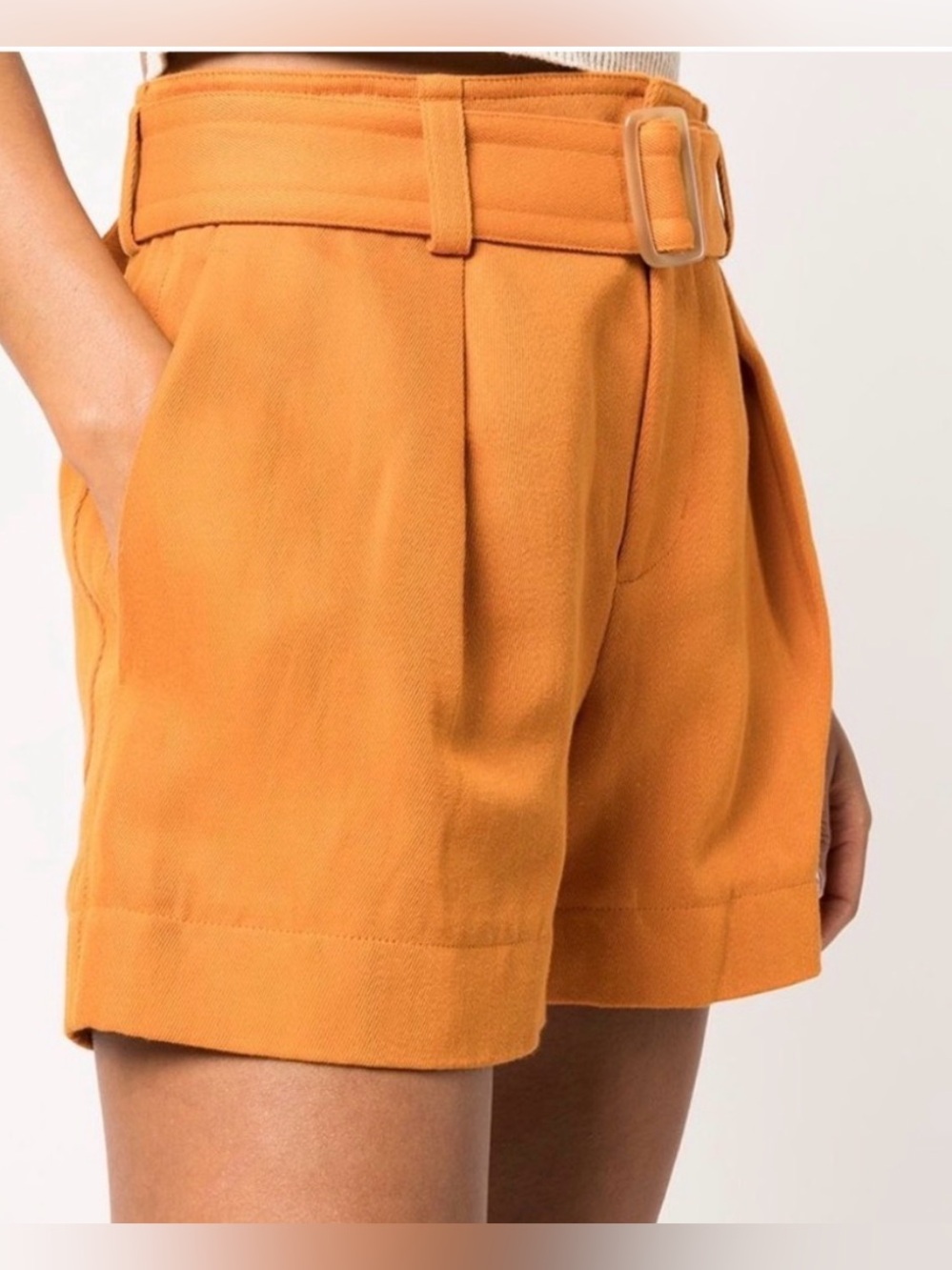Vince Tailored High-Waist Belted Cotton Orange Shorts NWOT - Picture 1 of 6